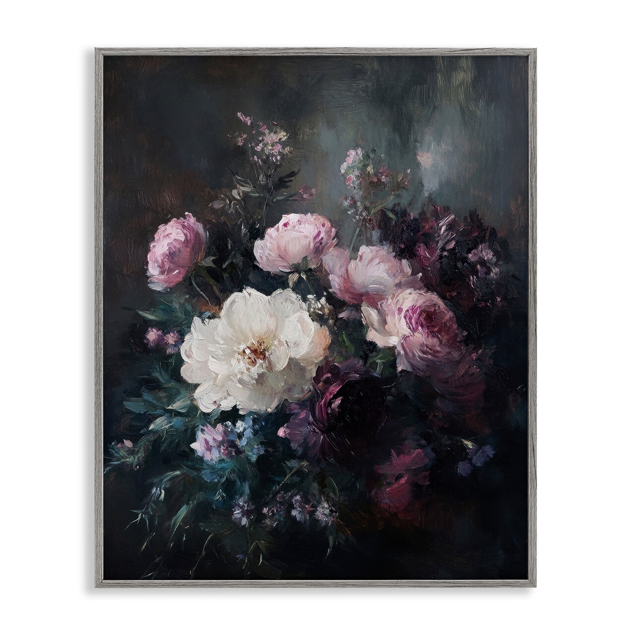 Stupell Industries Vintage Dark Blossoms Framed Giclee Wall Art Design by Petal Prints Design